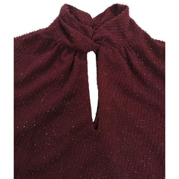 Nine West Burgundy Long Sleeve Textured Keyhole Blouse S, NWT. - Picture 5 of 8